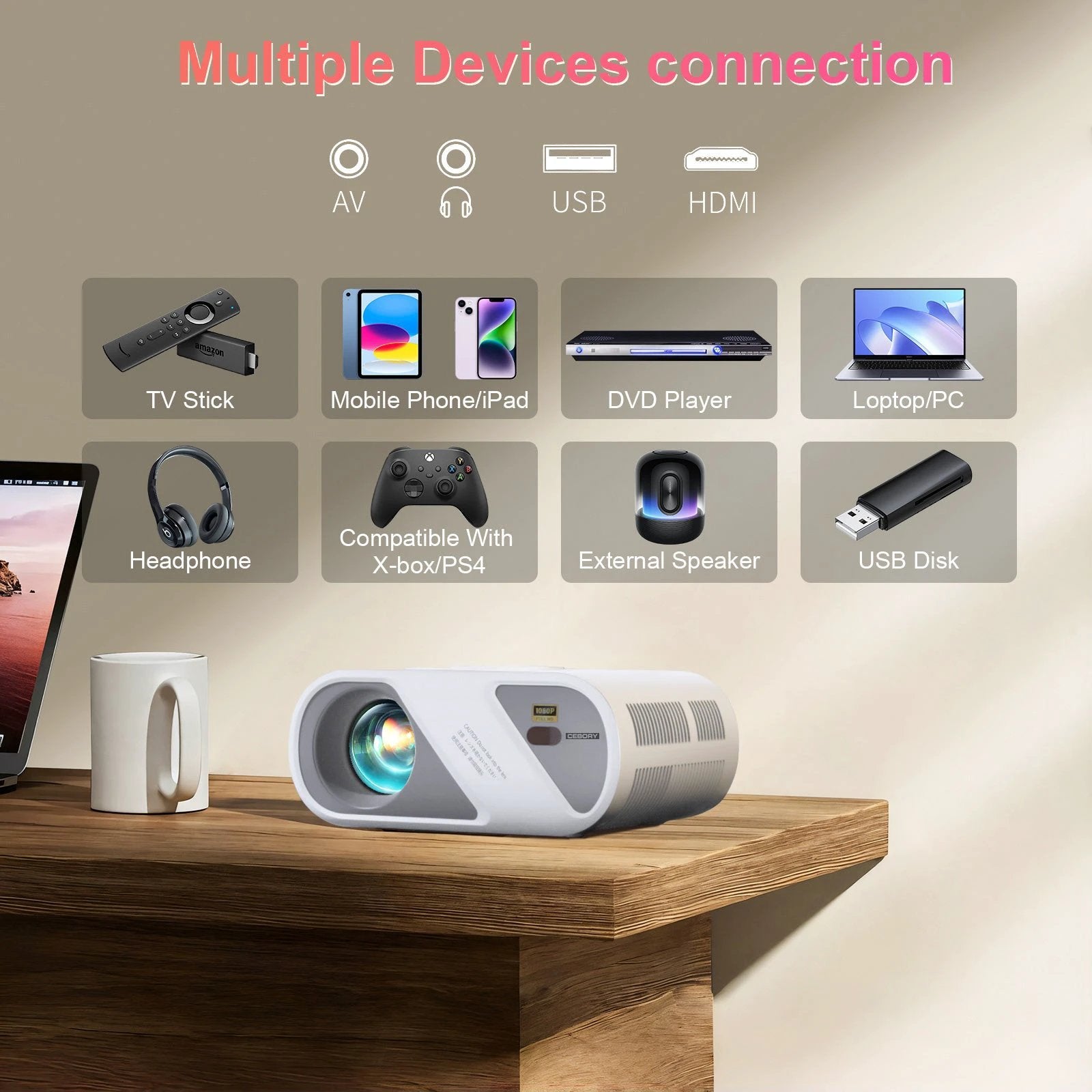 Full HD 1080P Portable Mini Projector with Tripod - MANDOTOS