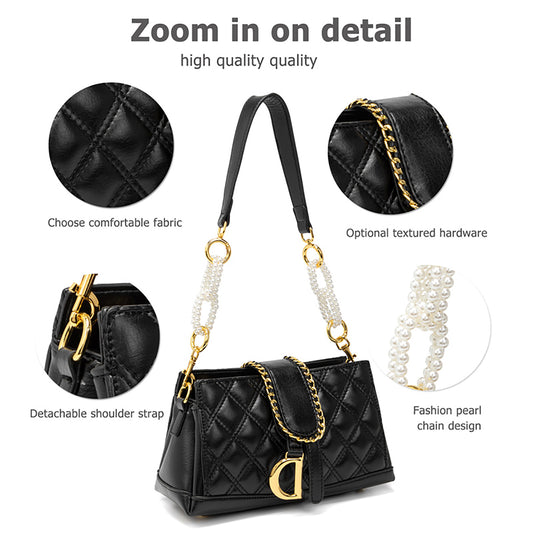 Chic Quilted Crossbody Bag with Pearl Chain - MANDOTOS