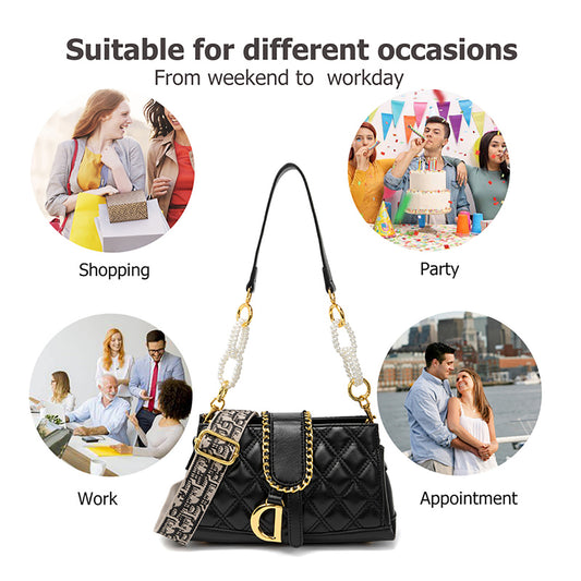 Chic Quilted Crossbody Bag with Pearl Chain - MANDOTOS