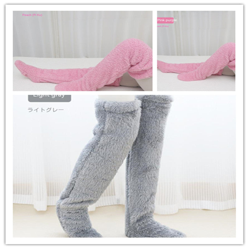Over Knee High Fuzzy Long Socks Winter Warm Cold Leg Knee Joint Cold-proof Stockings Home Floor Sleeping Socks - MANDOTOS