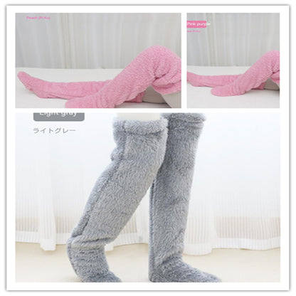 Over Knee High Fuzzy Long Socks Winter Warm Cold Leg Knee Joint Cold-proof Stockings Home Floor Sleeping Socks - MANDOTOS