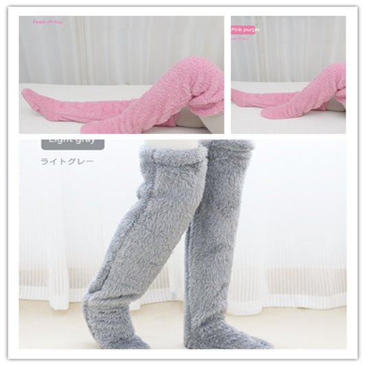 Over Knee High Fuzzy Long Socks Winter Warm Cold Leg Knee Joint Cold-proof Stockings Home Floor Sleeping Socks - MANDOTOS