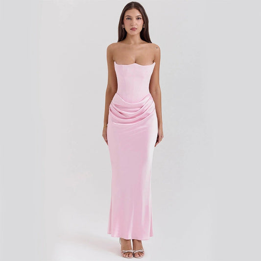 Slim Tube Top Long Dress Sexy Fashion Bandeau Backless Party Evening Dresses For Women Clothing MANDOTOS