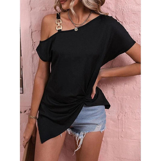 Women Clothes Off Shoulder Blouse Summer Irregular Design Tops Shirt - MANDOTOS INTERNATIONAL0