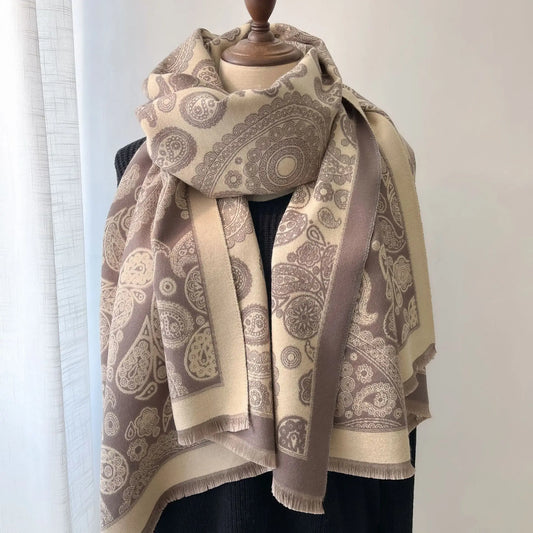Luxurious Double-Sided Jacquard Scarves - Cashew Flower Paisley Design - MANDOTOS