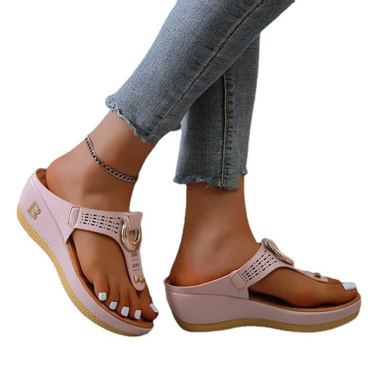 Chic Beach Thong Wedge Heel Sandals - MANDOTOS