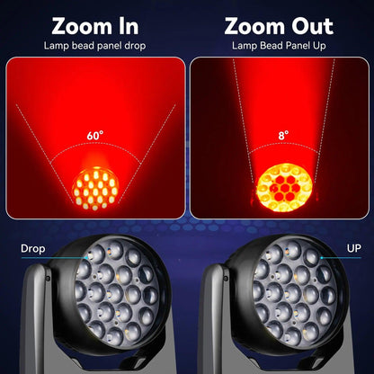 19x15W RGBW 4in1 Beam Wash Zoom Circle Control LED Moving Head Light Professional Machine DMX512 DJ Bar Stage Lights Effect - MANDOTOS