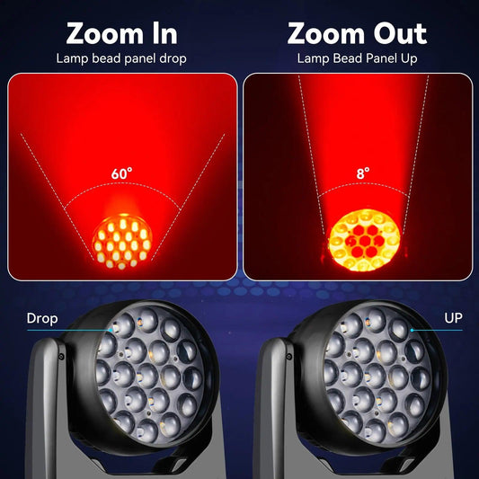 19x15W RGBW 4in1 Beam Wash Zoom Circle Control LED Moving Head Light Professional Machine DMX512 DJ Bar Stage Lights Effect - MANDOTOS