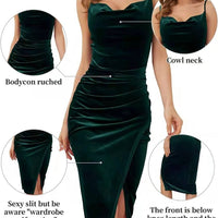 Fashion Women's Temperament Slit Pleated Velvet Sling Party Dress MANDOTOS