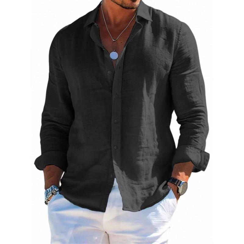 Men's Long Sleeve Shirt Casual Loose Lapel Button Top Solid Color Plus Size Blouse Clothing - MANDOTOS INTERNATIONAL0