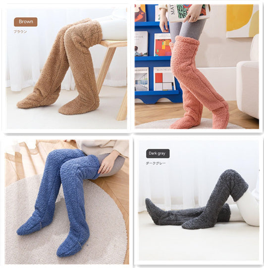 Over Knee High Fuzzy Long Socks Winter Warm Cold Leg Knee Joint Cold-proof Stockings Home Floor Sleeping Socks - MANDOTOS