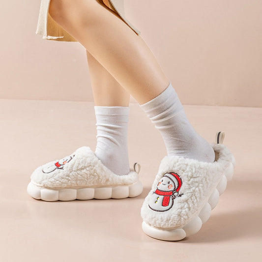 Cute Snowman Slippers Winter Indoor Household Warm Plush Thick-Soled Anti-slip Couple Home Slipper Soft Floor Bedroom House Shoes - MANDOTOS