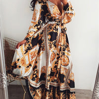Chic Vintage Floral Evening Dress with V-Neck