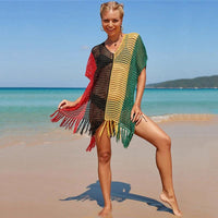 Women's Knitted Colorful Striped Beach Blouse - MANDOTOS INTERNATIONAL0