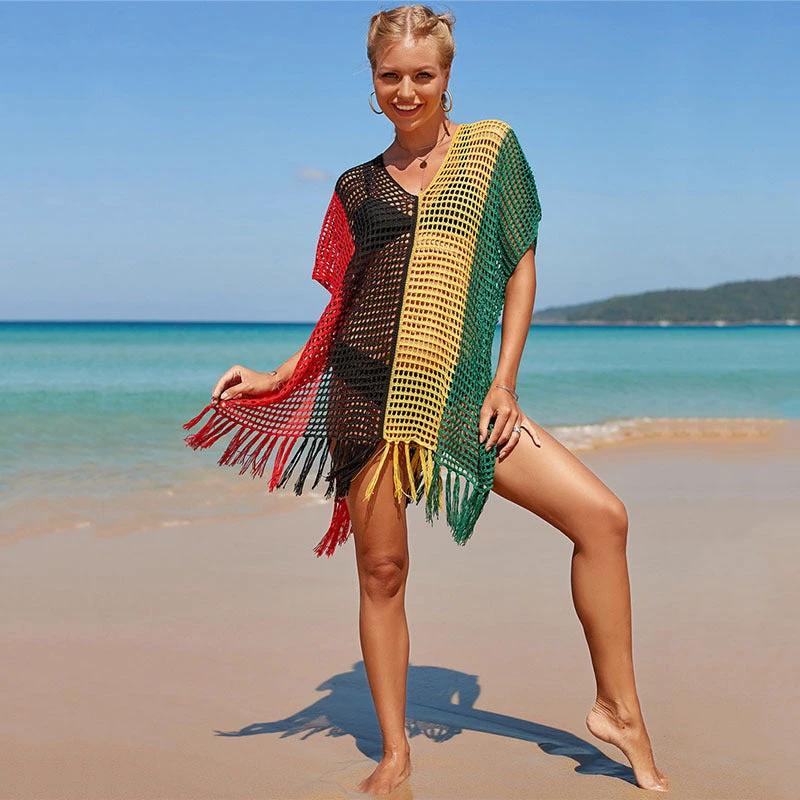 Women's Knitted Colorful Striped Beach Blouse - MANDOTOS INTERNATIONAL0