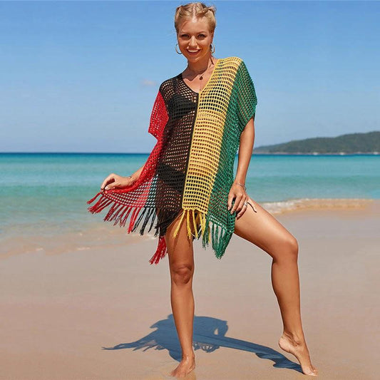 Women's Knitted Colorful Striped Beach Blouse - MANDOTOS INTERNATIONAL0