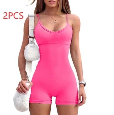 Spaghetti Strap Shorts Jumpsuit Sports Yoga Workout Tight Romper Women Fashion Fitness Sportwear - MANDOTOS