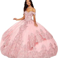 Elegant Tulle Off - Shoulder Beaded Quinceanera Ball Gown - MANDOTOS INTERNATIONAL