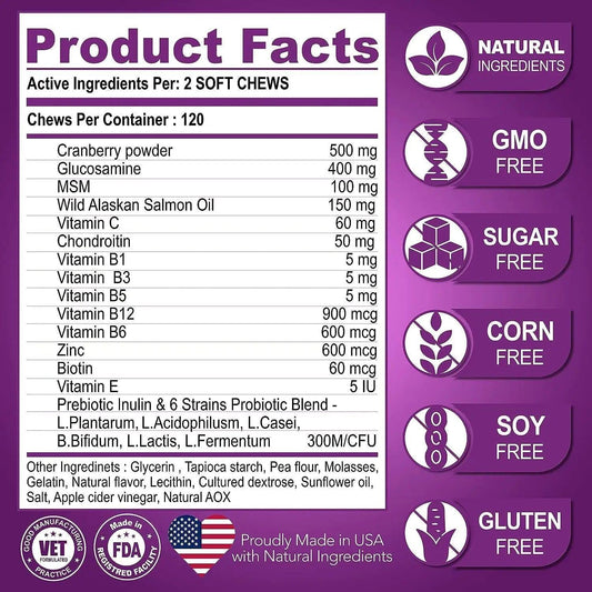 2-Pack Glucosamine & Multivitamins Dog Chews, 240 Count - MANDOTOS