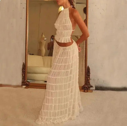 2-Piece Chic Halter Dress Suit Set - MANDOTOS
