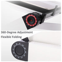 Foldable laptop stand ergonomic desk/tablet holder with silver aluminum body and 360-degree adjustment dial