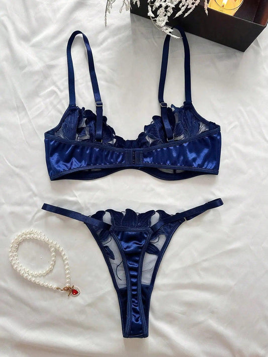 2024 Floral Embroidery Sexy Lingerie Set Women Thin Transparent Bralette Lace Push Up Bra Panty 2 Piece Sensual Lingerie Woman S - MANDOTOS