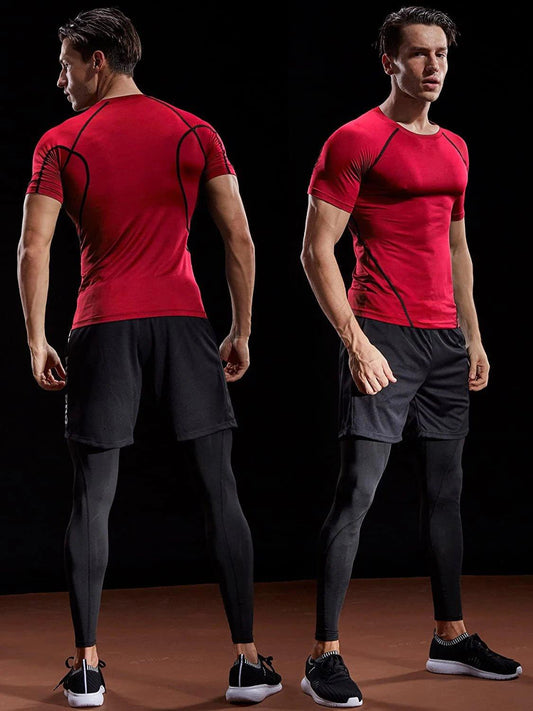 2025 Compression T Shirt Men Summer Sportswear Running T-shirt Elastic Quick Dry Sport Tops Tee Athletic Gym Workout Shirts Men - MANDOTOS