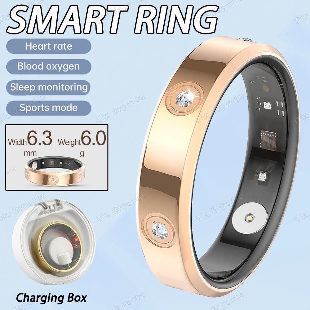 2025 Smart Ring Women Men Super narrow 6.3mm Heart Rate Health Stress measurement Monitor IP68 Waterproof Fashion Sports Rings - MANDOTOS INTERNATIONAL