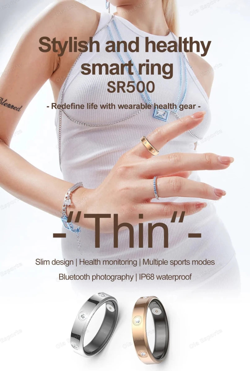 2025 Smart Ring Women Men Super narrow 6.3mm Heart Rate Health Stress measurement Monitor IP68 Waterproof Fashion Sports Rings - MANDOTOS INTERNATIONAL