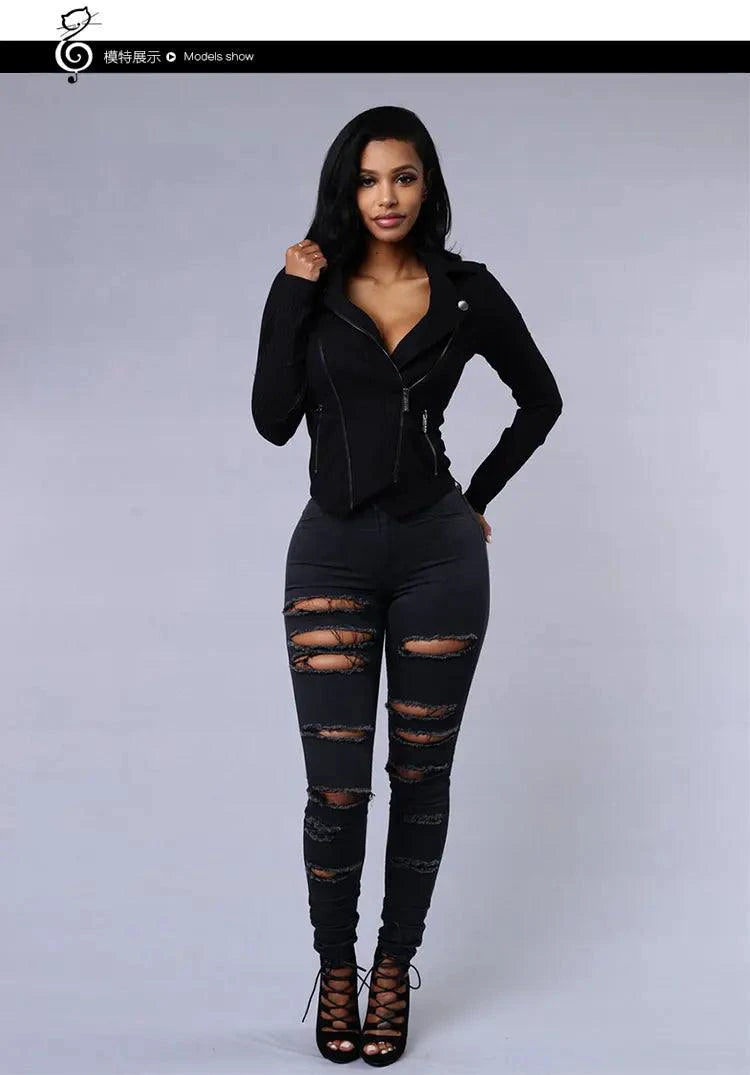 2025 Women's Stretch Skinny Ripped Hole Washed Denim Jeans Female High Waist Pencil Y2k Pants Jeans Ladies Casual Trousers Pants - MANDOTOS