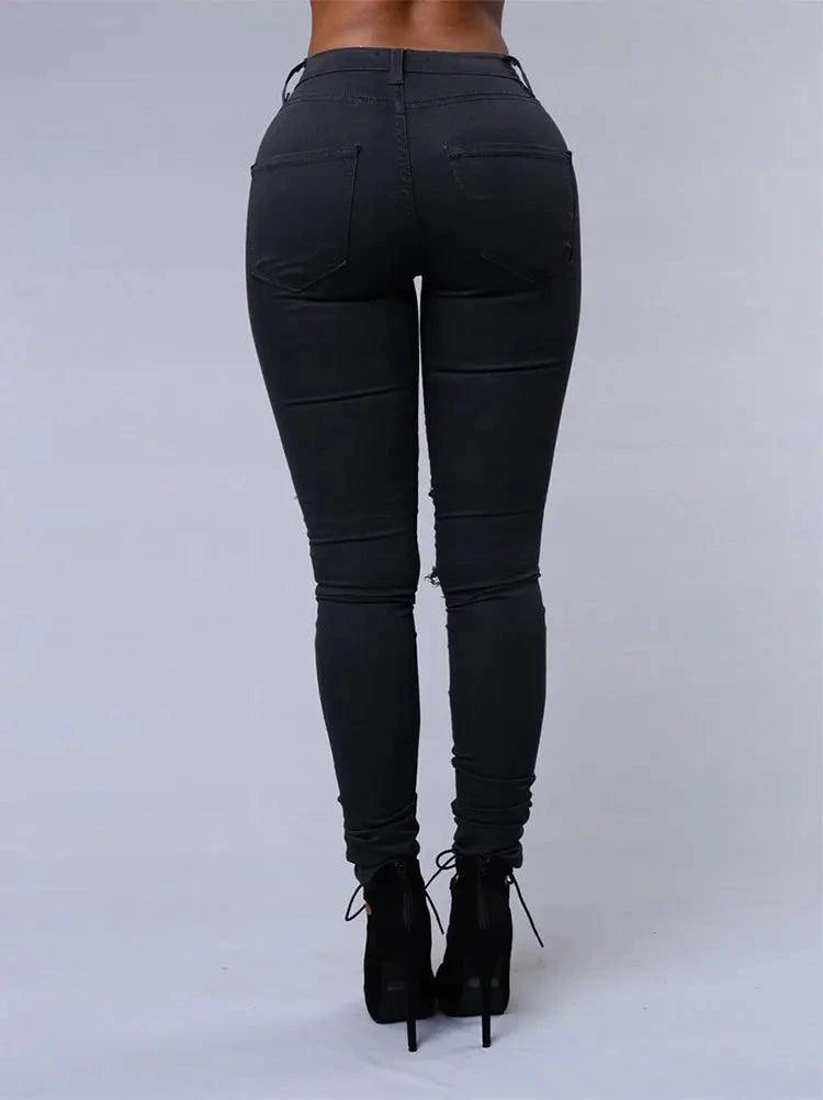 2025 Women's Stretch Skinny Ripped Hole Washed Denim Jeans Female High Waist Pencil Y2k Pants Jeans Ladies Casual Trousers Pants - MANDOTOS