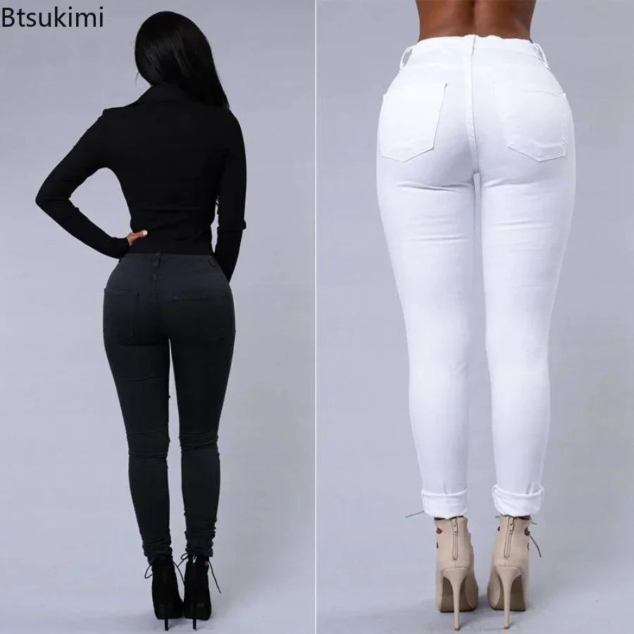 2025 Women's Stretch Skinny Ripped Hole Washed Denim Jeans Female High Waist Pencil Y2k Pants Jeans Ladies Casual Trousers Pants - MANDOTOS