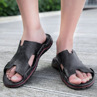2026 Handmade Ultra Comfort Leather Retro Fashion Mens Summer Beach Slippers Flat Shoes Thong Leather Sandals - MANDOTOS INTERNATIONAL