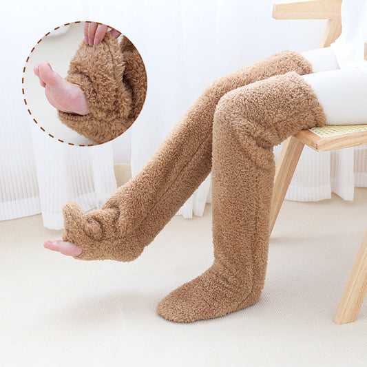 Over Knee High Fuzzy Long Socks Winter Warm Cold Leg Knee Joint Cold-proof Stockings Home Floor Sleeping Socks - MANDOTOS