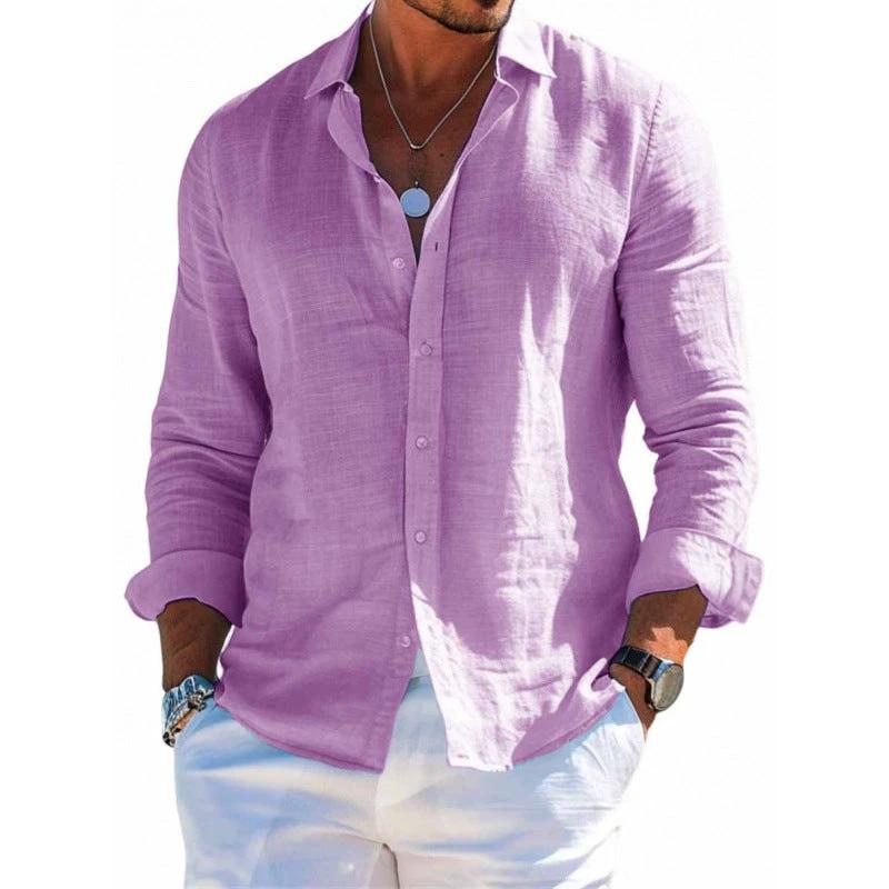 Men's Long Sleeve Shirt Casual Loose Lapel Button Top Solid Color Plus Size Blouse Clothing - MANDOTOS INTERNATIONAL0