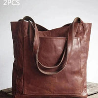Women's Soft Leather Portable Shoulder With Pocket Vintage Bag - MANDOTOS