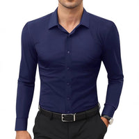 Men's navy slim-fit long-sleeve solid-color work shirt