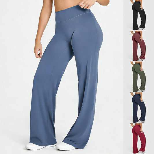 Women's straight-leg yoga pants by Ancient Energy in blue; also shown in black, burgundy, olive, navy, pink.