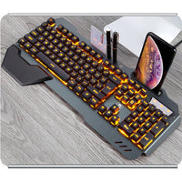Gaming wired mechanical keyboard with orange RGB backlight and built-in palm rest by Ancient Energy