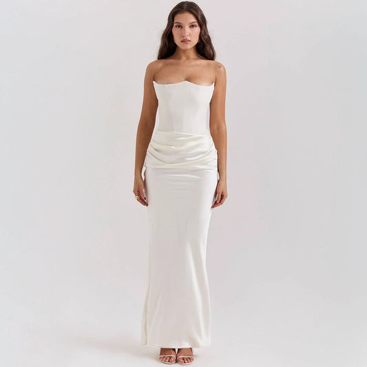 Slim Tube Top Long Dress Sexy Fashion Bandeau Backless Party Evening Dresses For Women Clothing MANDOTOS