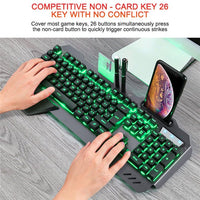 Gaming wired mechanical keyboard with green RGB backlight and compact 26-key design