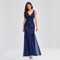 Sexy Long Dress Sleeveless V-neck Embroidered Sequin Slim Mermaid Dress MANDOTOS