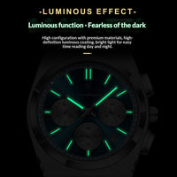 Mens Waterproof Multifunctional Luminous Ultra-thin Watch with glowing green lume on hands and markers