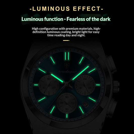 Mens Waterproof Multifunctional Luminous Ultra-thin Watch with glowing green lume on hands and markers