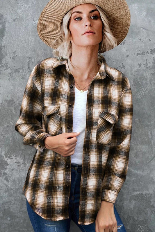 Plaid Shirt Women Spring Mid - length Loose Blouse Turndown Collar Shirt Clothing - MANDOTOS INTERNATIONAL0