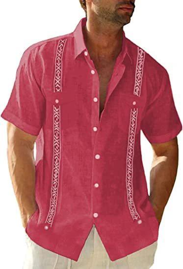 Men's Guayabera Cuban Shirt - Casual Short Sleeve Printed Streetwear - MANDOTOS