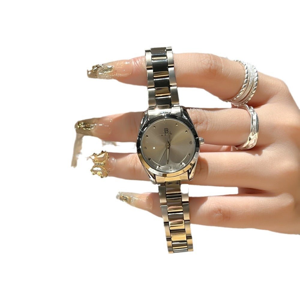 Exquisite ladies steel-band wristwatch by Ancient Energy; silver-tone metal bracelet, minimalist dial