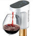 Smart Wine Pourer Redstack; white body with black top, automatic wine pourer delivering wine into a glass