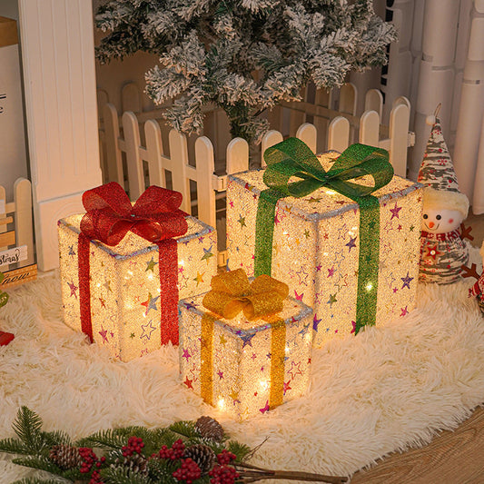Lighted Up Outdoor Christmas Decorations Luminous Christmas Gift Box With Bow For Holiday Christmas Tree Home Yard Decor - MANDOTOS