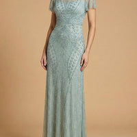 Lara 28856 - Beaded Flutter Sleeve Gown
